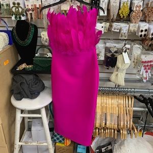 Pink feather midi dress